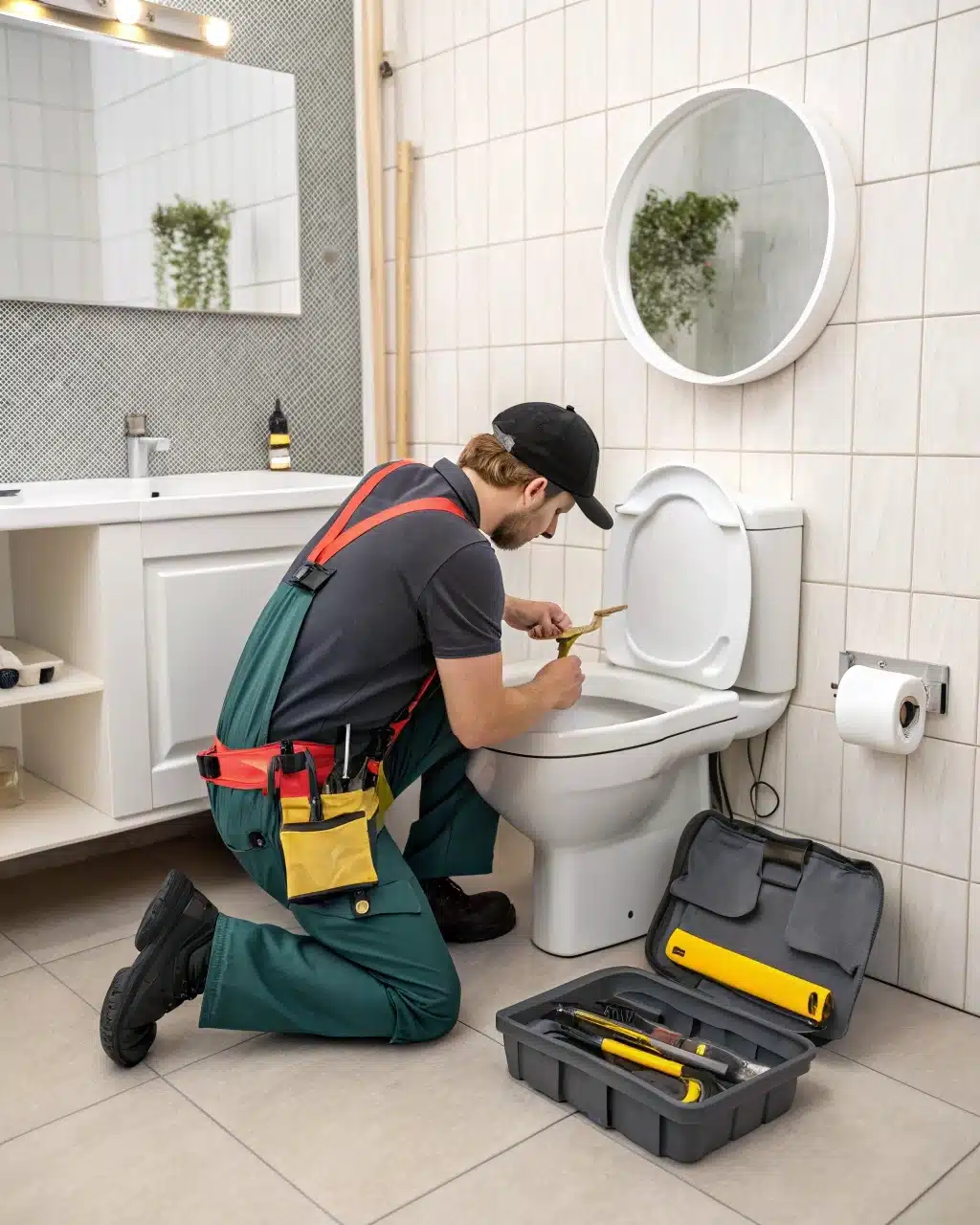 a plumber in vancouver wa fixes the toilet