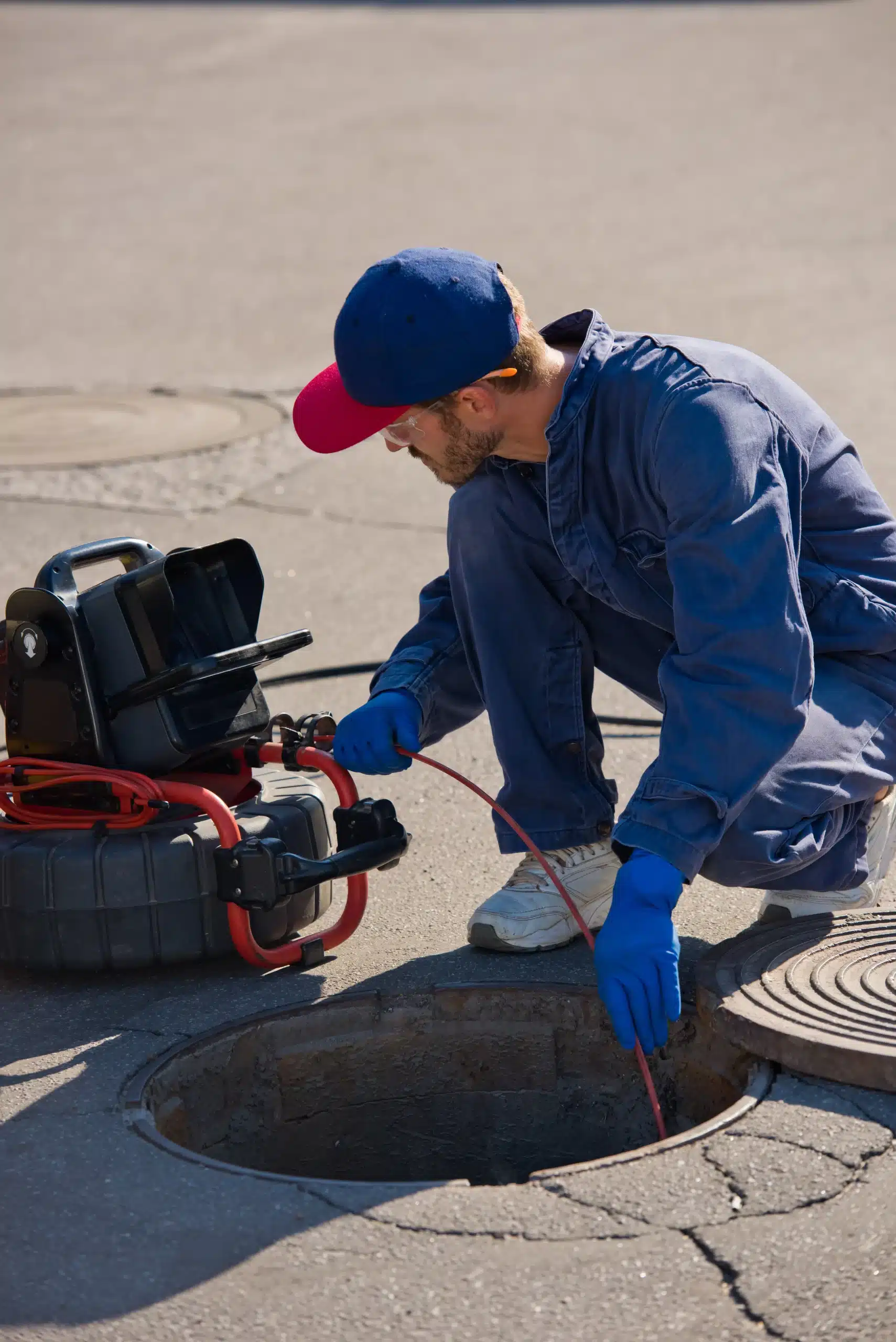 plumber inspecting a drain line